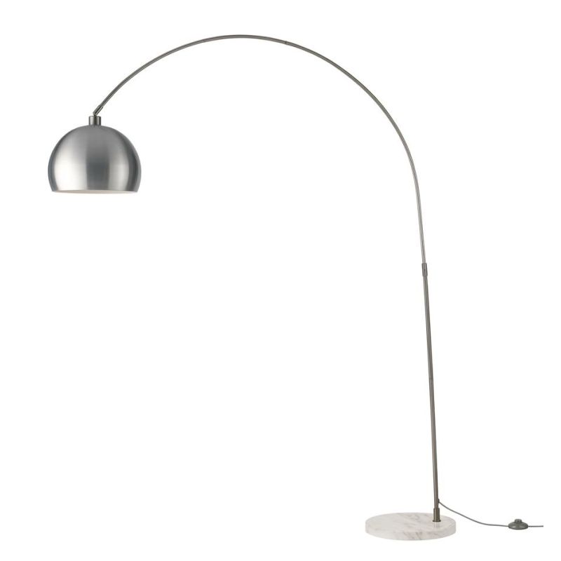 PIANTANA AD ARCO CON BASE IN MARMO BIANCO E PARALUME BIANCO O ALLUMINIO  LAMPADINA ATTACCO E27 MODERNA