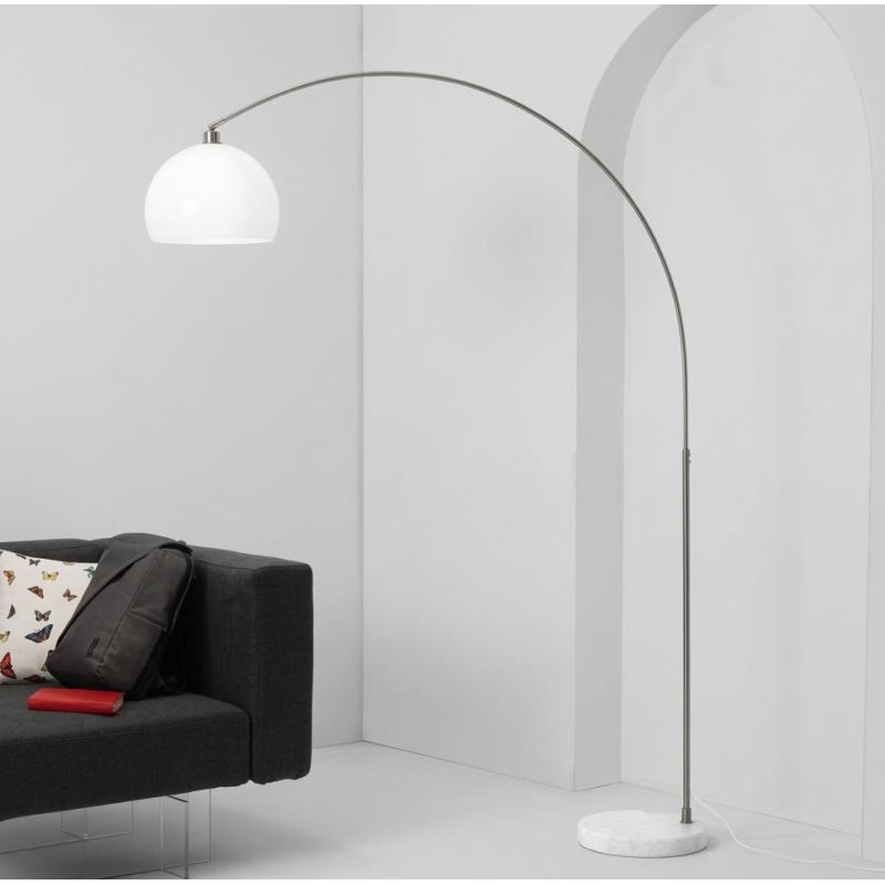 PIANTANA AD ARCO CON BASE IN MARMO BIANCO E PARALUME BIANCO O ALLUMINIO  LAMPADINA ATTACCO E27 MODERNA