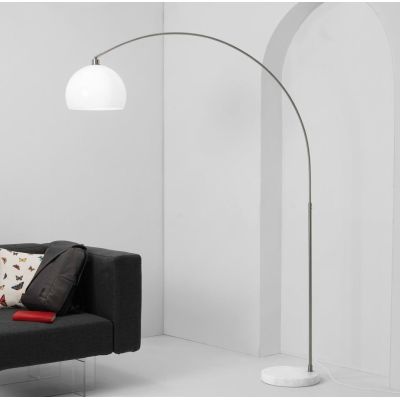 PIANTANA AD ARCO CON BASE IN MARMO BIANCO E PARALUME BIANCO O ALLUMINIO  LAMPADINA ATTACCO E27 MODERNA