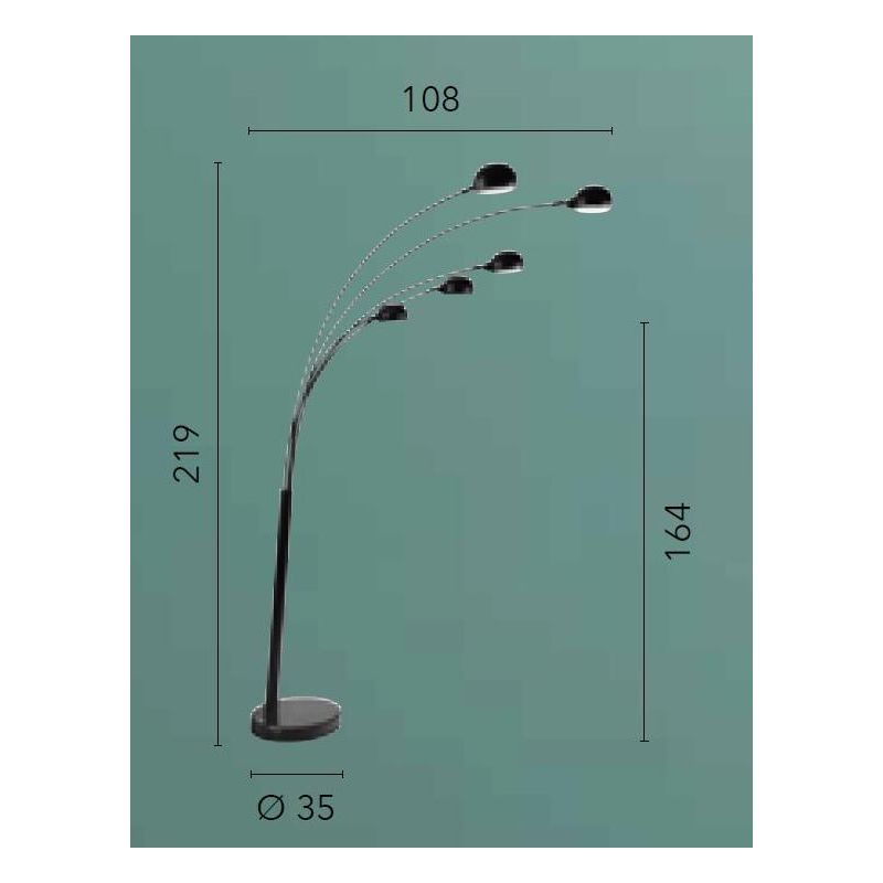 PIANTANA NERA O BIANCA CON BASE IN MARMO E 5 DIFFUSORI ORIENTABILI CON LAMPADINE ATTACCO E14 MODERNA