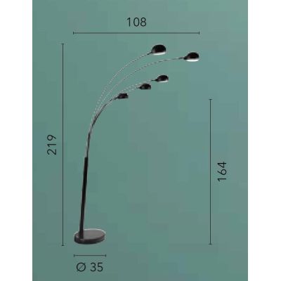 PIANTANA NERA O BIANCA CON BASE IN MARMO E 5 DIFFUSORI ORIENTABILI CON LAMPADINE ATTACCO E14 MODERNA