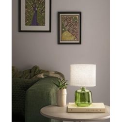 LUMETTO H25 CM CON BASE IN VETRO 4 COLORI E PARALUME IN TESSUTO MODERNO LAMPADINA ATTACCO E14 2