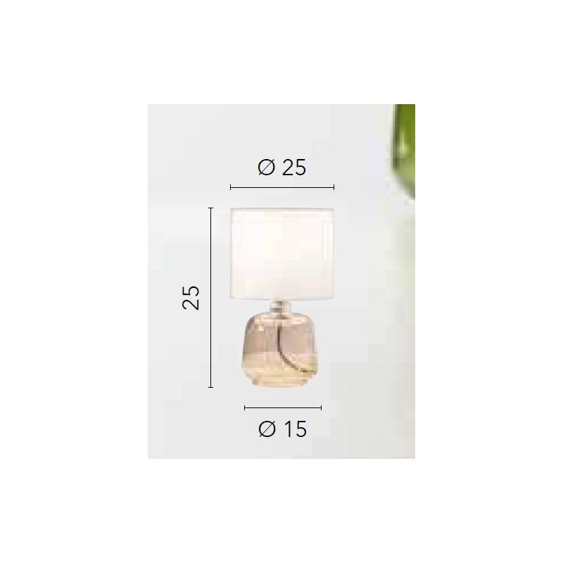 LUMETTO H25 CM CON BASE IN VETRO 4 COLORI E PARALUME IN TESSUTO MODERNO LAMPADINA ATTACCO E14