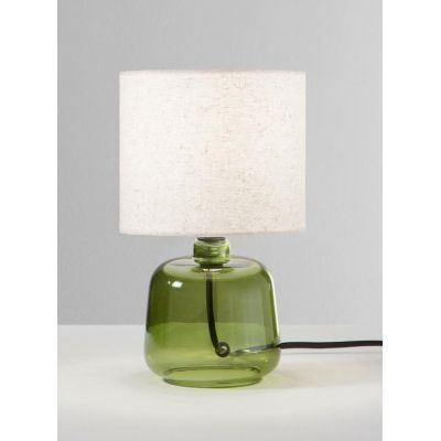 LUMETTO H25 CM CON BASE IN VETRO 4 COLORI E PARALUME IN TESSUTO MODERNO LAMPADINA ATTACCO E14
