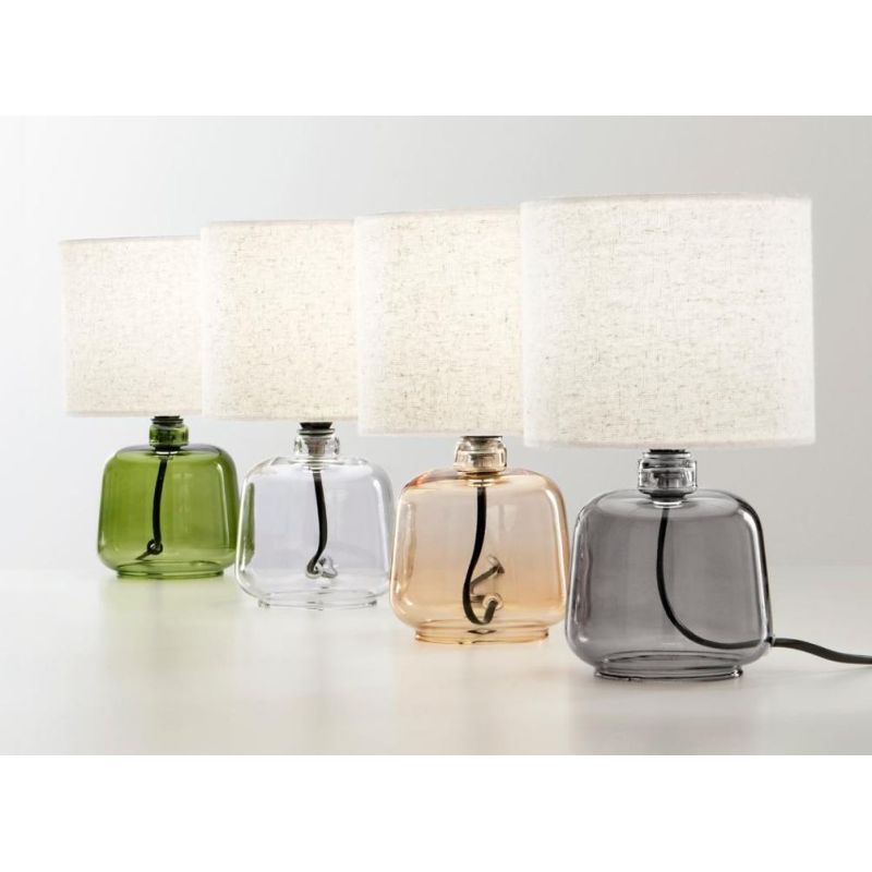 LUMETTO H25 CM CON BASE IN VETRO 4 COLORI E PARALUME IN TESSUTO MODERNO LAMPADINA ATTACCO E14