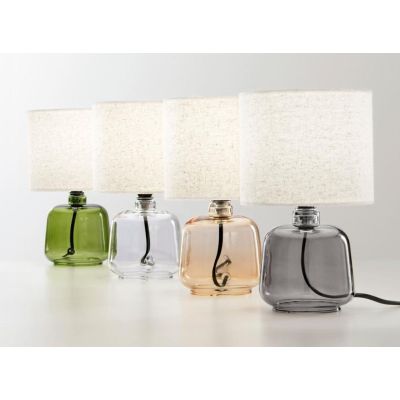 LUMETTO H25 CM CON BASE IN VETRO 4 COLORI E PARALUME IN TESSUTO MODERNO LAMPADINA ATTACCO E14