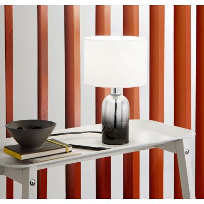 LUMETTO H30 CM CON BASE IN VETRO COLORATO SFUMATO 3 FINITURE E PARALUME IN TESSUTO LAMPADINA ATTACCO E14