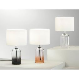 LUMETTO H30 CM CON BASE IN VETRO COLORATO SFUMATO 3 FINITURE E PARALUME IN TESSUTO LAMPADINA ATTACCO E14