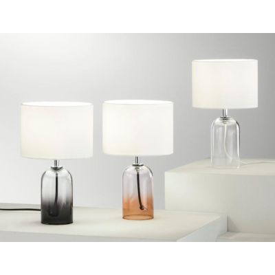 LUMETTO H30 CM CON BASE IN VETRO COLORATO SFUMATO 3 FINITURE E PARALUME IN TESSUTO LAMPADINA ATTACCO E14
