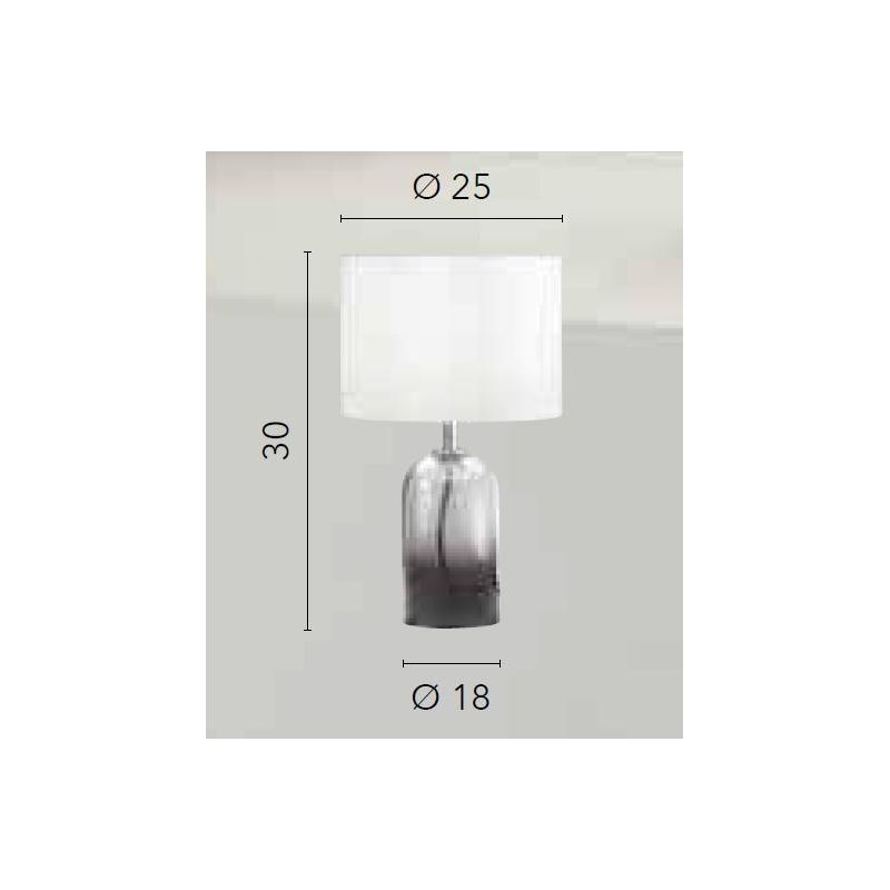 LUMETTO H30 CM CON BASE IN VETRO COLORATO SFUMATO 3 FINITURE E PARALUME IN TESSUTO LAMPADINA ATTACCO E14