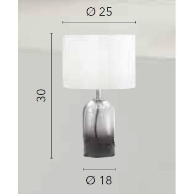 LUMETTO H30 CM CON BASE IN VETRO COLORATO SFUMATO 3 FINITURE E PARALUME IN TESSUTO LAMPADINA ATTACCO E14