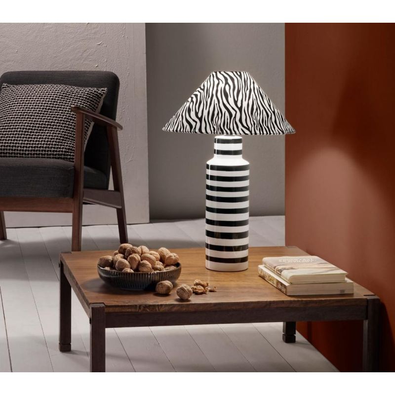 LAMPADA DA TAVOLO IN CERAMICA CON DECORO ZEBRATO H50 CM MODERNA LAMPADINA ATTACCO E14
