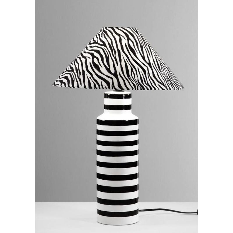 LAMPADA DA TAVOLO IN CERAMICA CON DECORO ZEBRATO H50 CM MODERNA LAMPADINA ATTACCO E14