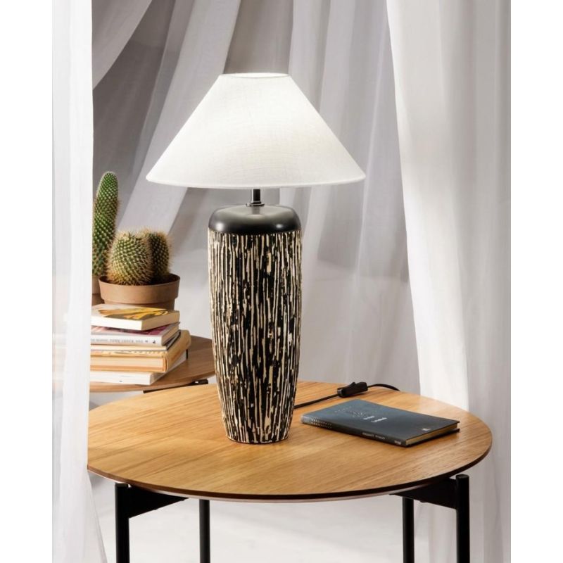 SAVANA LAMPADA DA TAVOLO IN CERAMICA CON DECORO ETNICO H60 CM MODERNA LAMPADINA ATTACCO E27
