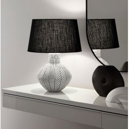 LAMPADA DA TAVOLO H50 CM IN CERAMICA BIANCA DECORATA CON PARALUME NERO MODERNA LAMPADINA ATTACCO E27 2