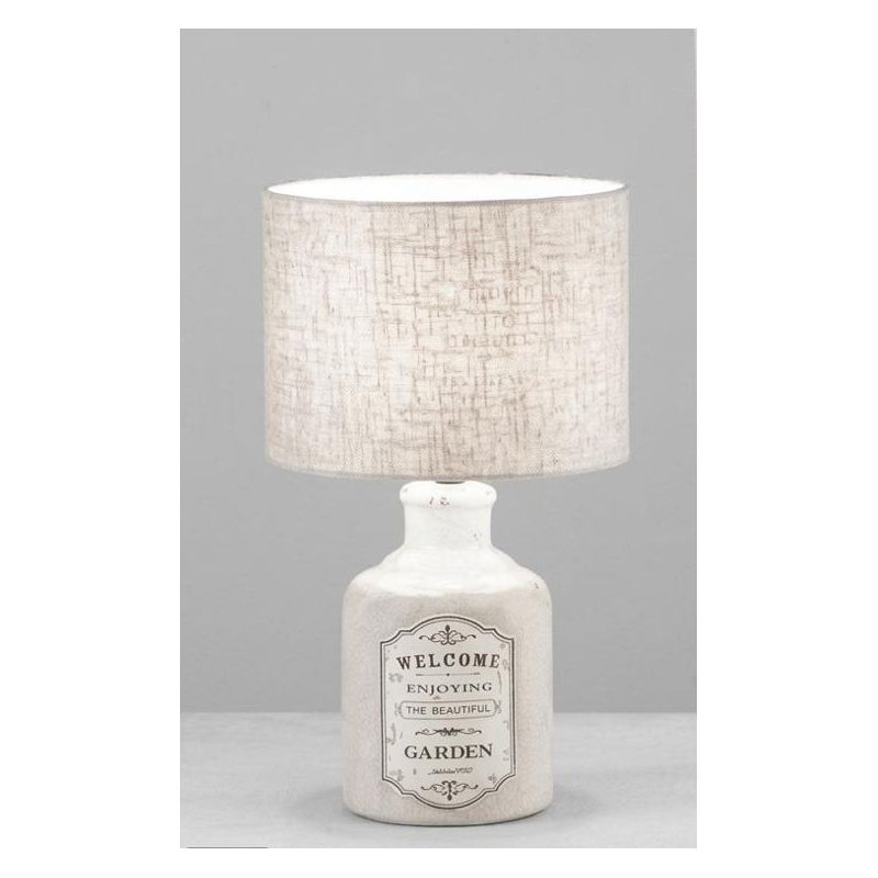 FACTORY LAMPADA DA TAVOLO IN CERAMICA DECORATA CON PARALUME GRIGIO SHABBY CHIC LAMPADINA ATTACCO E27