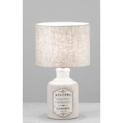 FACTORY LAMPADA DA TAVOLO IN CERAMICA DECORATA CON PARALUME GRIGIO SHABBY CHIC LAMPADINA ATTACCO E27