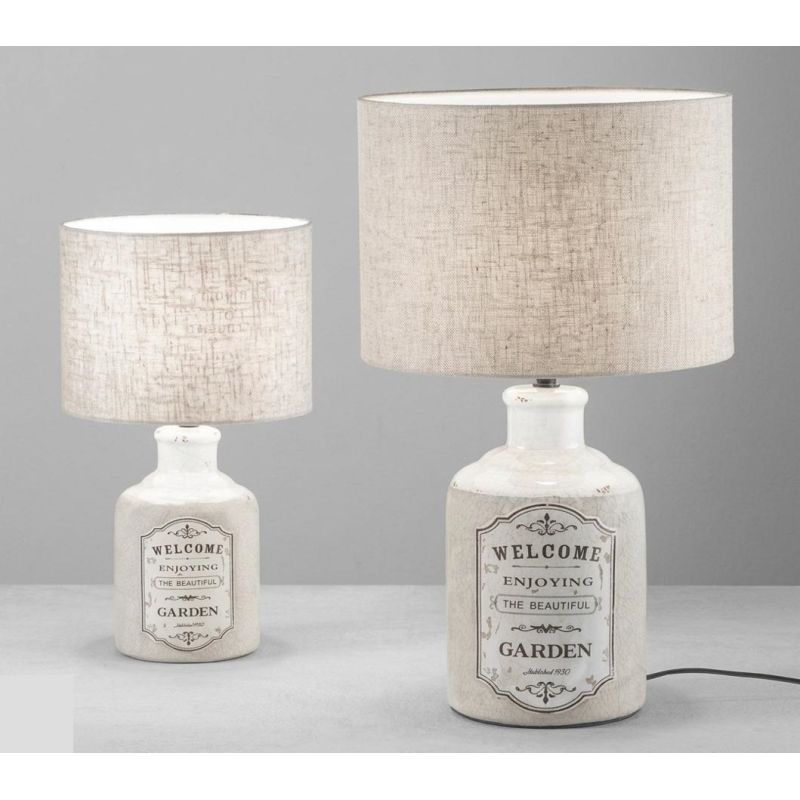 FACTORY LAMPADA DA TAVOLO IN CERAMICA DECORATA CON PARALUME GRIGIO SHABBY CHIC LAMPADINA ATTACCO E27