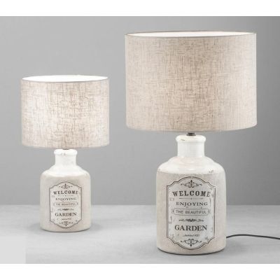 FACTORY LAMPADA DA TAVOLO IN CERAMICA DECORATA CON PARALUME GRIGIO SHABBY CHIC LAMPADINA ATTACCO E27