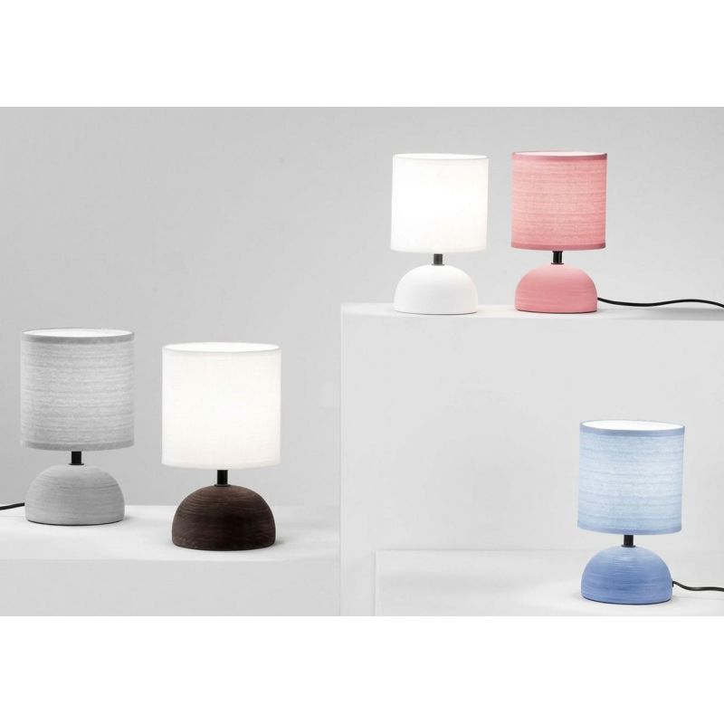 LAMPADA DA TAVOLO IN CERAMICA COLORATA 5 FINITURE CON PARALUME IN TESSUTO LAMPADINA ATTACCO E14