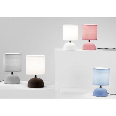 LAMPADA DA TAVOLO IN CERAMICA COLORATA 5 FINITURE CON PARALUME IN TESSUTO LAMPADINA ATTACCO E14