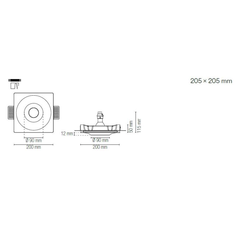 SPLASH INCASSO IN GESSO VERNICIABILE CM 20X20 LAMPADINA ATTACCO GU10 MODERNO