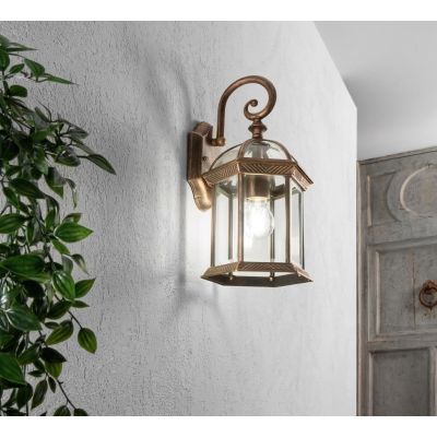 LANTERNA CLASSICA DA ESTERNO IN ALLUMINIO NERO/ORO E DIFFUSORE IN VETRO LAMPADINA ATTACCO E27