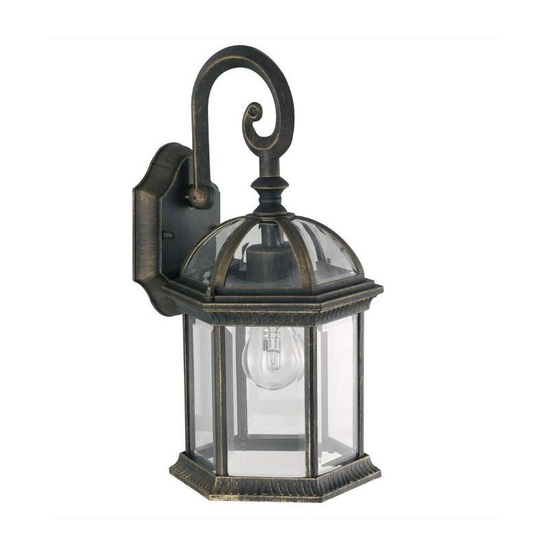 LANTERNA CLASSICA DA ESTERNO IN ALLUMINIO NERO/ORO E DIFFUSORE IN VETRO LAMPADINA ATTACCO E27