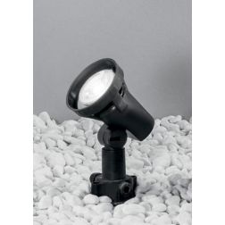 GRUBB FARETTO DA ESTERNO ORIENTABILE IP65 IN TERMOPLASTICA NERA CON PICCHETTO E LAMPADINA E27 LED SMD 7W INCLUSI
