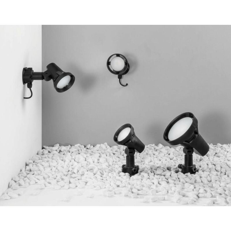 GRUBB FARETTO DA ESTERNO ORIENTABILE IP65 IN TERMOPLASTICA NERA CON PICCHETTO E LAMPADINA E27 LED SMD 7W INCLUSI