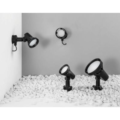 GRUBB FARETTO DA ESTERNO ORIENTABILE IP65 IN TERMOPLASTICA NERA CON PICCHETTO E LAMPADINA E27 LED SMD 7W INCLUSI