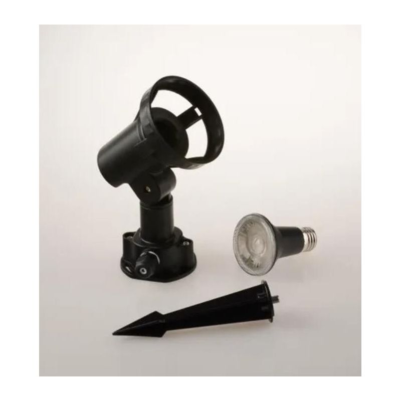GRUBB FARETTO DA ESTERNO ORIENTABILE IP65 IN TERMOPLASTICA NERA CON PICCHETTO E LAMPADINA E27 LED SMD 7W INCLUSI