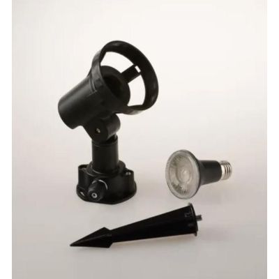 GRUBB FARETTO DA ESTERNO ORIENTABILE IP65 IN TERMOPLASTICA NERA CON PICCHETTO E LAMPADINA E27 LED SMD 7W INCLUSI