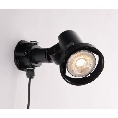 GRUBB FARETTO DA ESTERNO ORIENTABILE IP65 IN TERMOPLASTICA NERA CON PICCHETTO E LAMPADINA E27 LED SMD 7W INCLUSI
