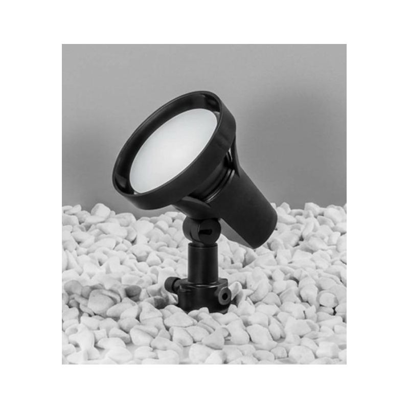 FARETTO DA ESTERNO ORIENTABILE IP65 IN TERMOPLASTICA NERA CON PICCHETTO E LAMPADINA E27 LED SMD 15W INCLUSI