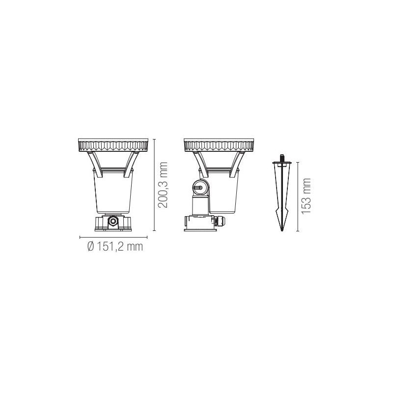 FARETTO DA ESTERNO ORIENTABILE IP65 IN TERMOPLASTICA NERA CON PICCHETTO E LAMPADINA E27 LED SMD 15W INCLUSI