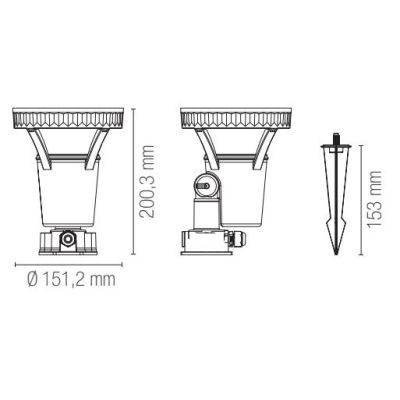 FARETTO DA ESTERNO ORIENTABILE IP65 IN TERMOPLASTICA NERA CON PICCHETTO E LAMPADINA E27 LED SMD 15W INCLUSI