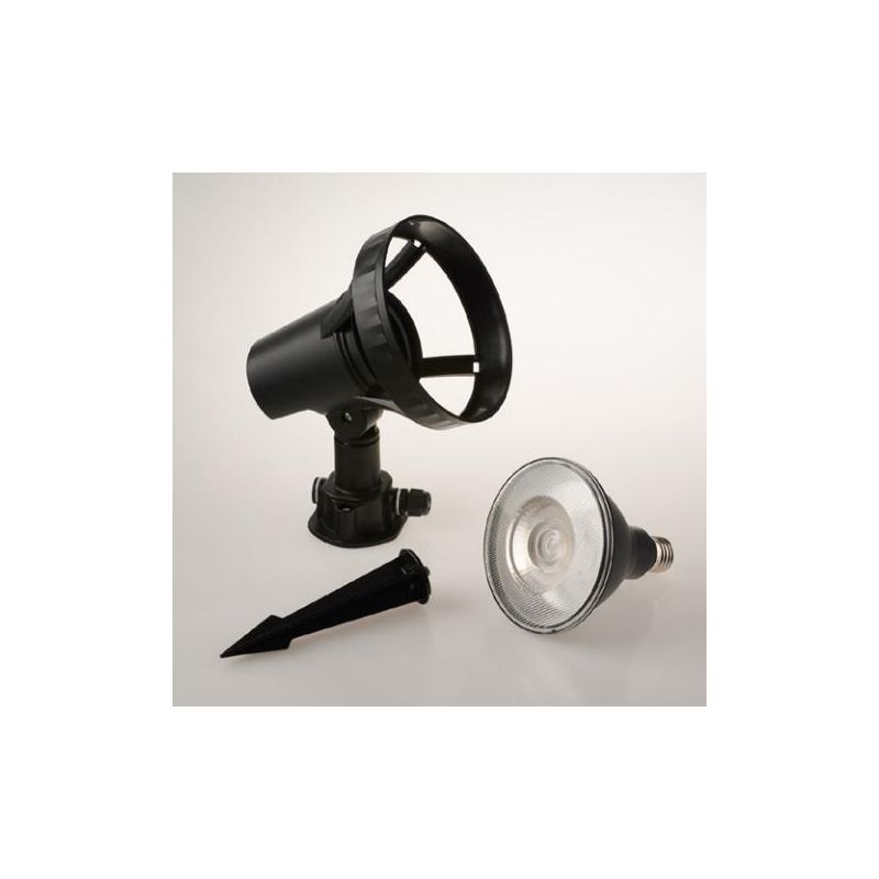 FARETTO DA ESTERNO ORIENTABILE IP65 IN TERMOPLASTICA NERA CON PICCHETTO E LAMPADINA E27 LED SMD 15W INCLUSI