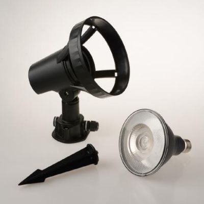 FARETTO DA ESTERNO ORIENTABILE IP65 IN TERMOPLASTICA NERA CON PICCHETTO E LAMPADINA E27 LED SMD 15W INCLUSI