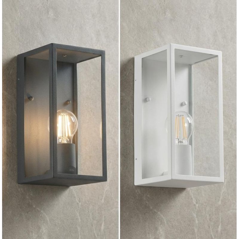 MIRAGE APPLIQUE LANTERNA DA ESTERNO IP44 IN METALLO ANTRACITE O BIANCO DIFFUSORI IN VETRO LAMPADINA ATTACCO E27