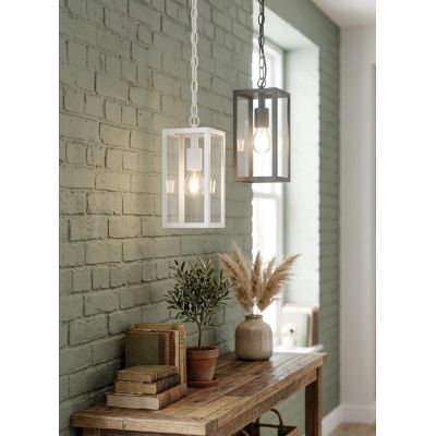 SOSPENSIONE RETTANGOLARE DA ESTERNO IP44 IN METALLO ANTRACITE O BIANCO DIFFUSORI IN VETRO LAMPADINA ATTACCO E27