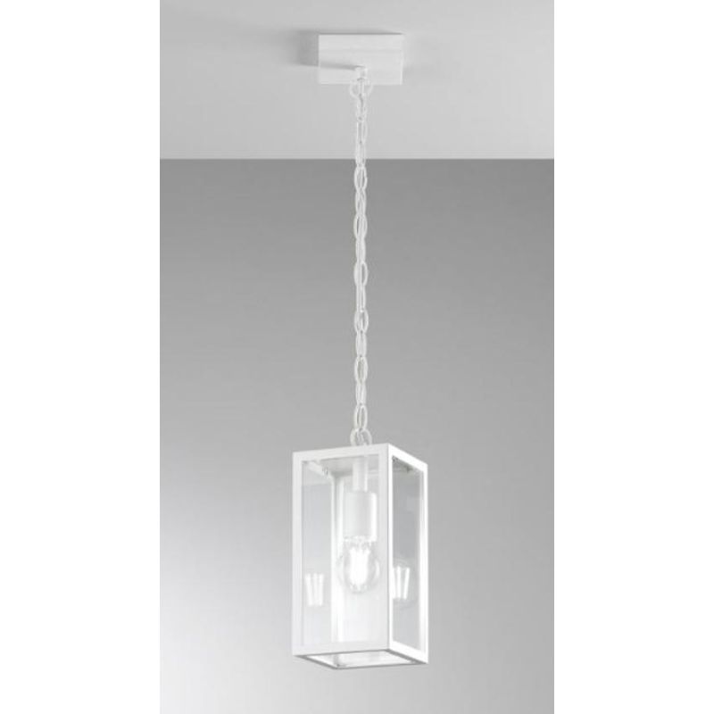 SOSPENSIONE RETTANGOLARE DA ESTERNO IP44 IN METALLO ANTRACITE O BIANCO DIFFUSORI IN VETRO LAMPADINA ATTACCO E27