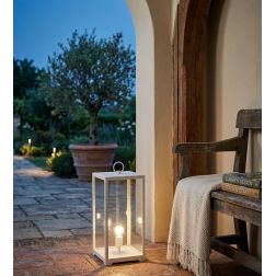 LANTERNA DA GIARDINO RETTANGOLARE IP44 IN METALLO ANTRACITE O BIANCO DIFFUSORI IN VETRO LAMPADINA ATTACCO E27