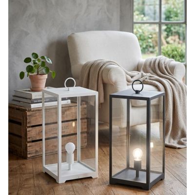 LANTERNA DA GIARDINO RETTANGOLARE IP44 IN METALLO ANTRACITE O BIANCO DIFFUSORI IN VETRO LAMPADINA ATTACCO E27