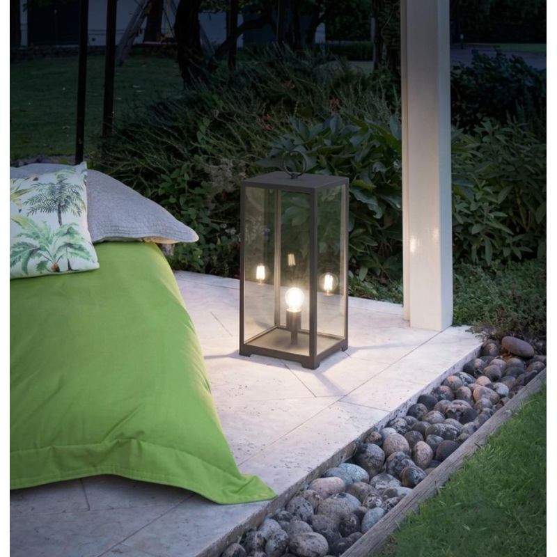 LANTERNA DA GIARDINO RETTANGOLARE IP44 IN METALLO ANTRACITE O BIANCO DIFFUSORI IN VETRO LAMPADINA ATTACCO E27