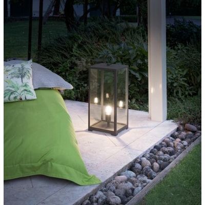 LANTERNA DA GIARDINO RETTANGOLARE IP44 IN METALLO ANTRACITE O BIANCO DIFFUSORI IN VETRO LAMPADINA ATTACCO E27