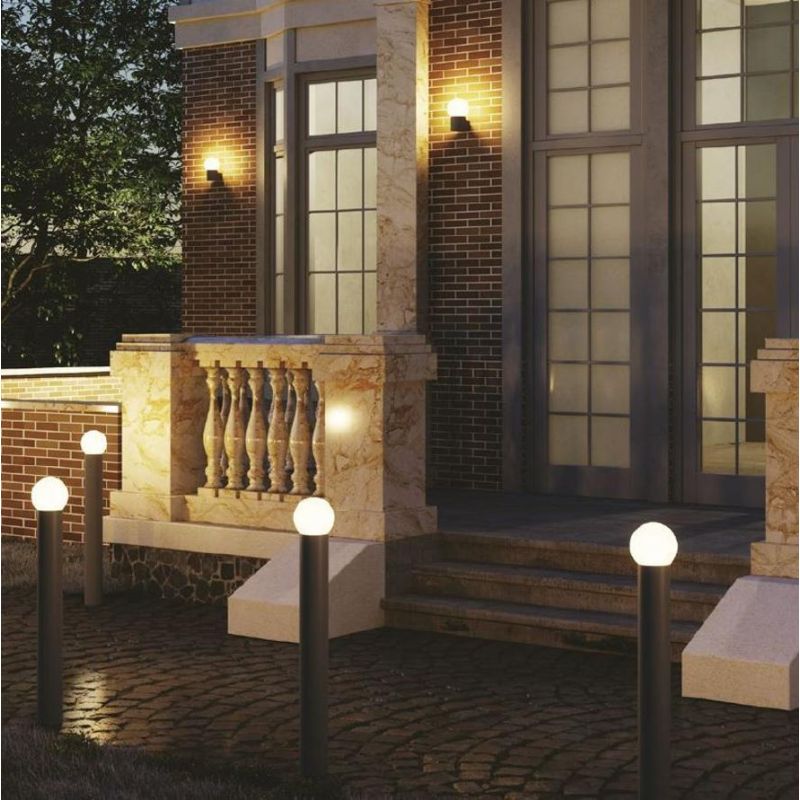 SKITTLE LAMPIONE DA GIARDINO 2 MISURE IP54 IN ALLUMINIO ANTRACITE DIFFUSORE A SFERA IN PC LAMPADINA ATTACCO E27