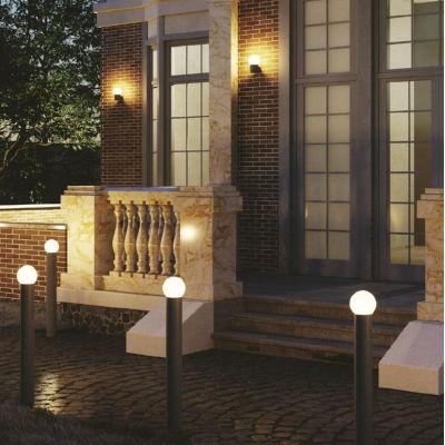 SKITTLE LAMPIONE DA GIARDINO 2 MISURE IP54 IN ALLUMINIO ANTRACITE DIFFUSORE A SFERA IN PC LAMPADINA ATTACCO E27