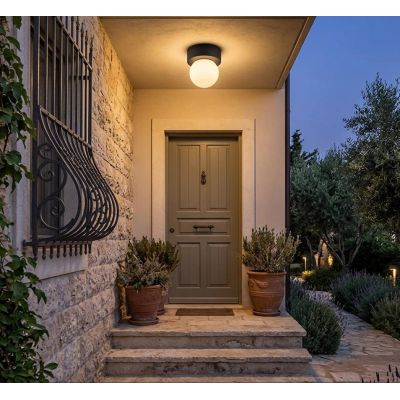 PLAFONIERA A SFERA 15 CM DA ESTERNO IP54 IN ALLUMINIO ANTRACITE LAMPADINA ATTACCO E27 DESIGN MODERNO