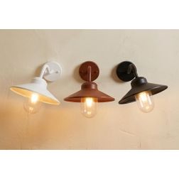 ASSISI APPLIQUE DA ESTERNO IP44 BIANCO, NERO E BRONZO CON PIATTINO IN STILE VINTAGE LAMPADINA ATTACCO E27